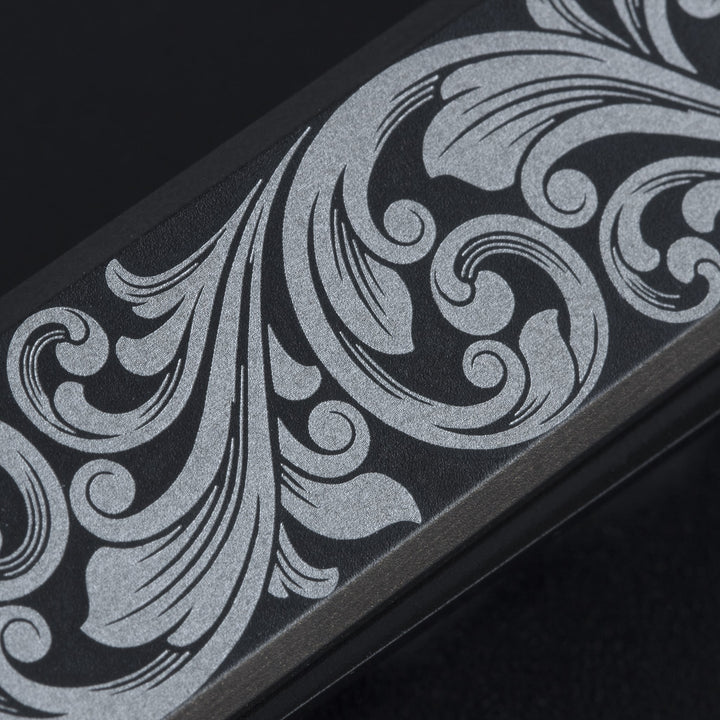 Engraved Titanium Solstice - Scroll + Black Blade