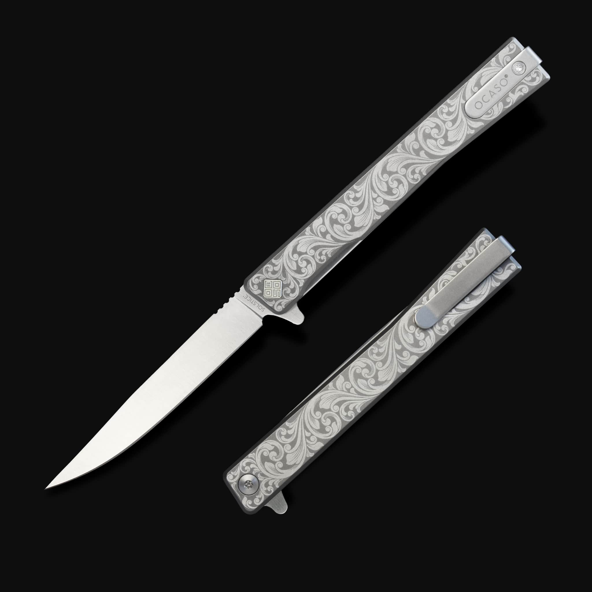 本日9日限定HISASHI PUERTA DEL SOL SPIKE ARMS Titanium Solstice – Scroll Engraved S35VN Gentleman's Knife