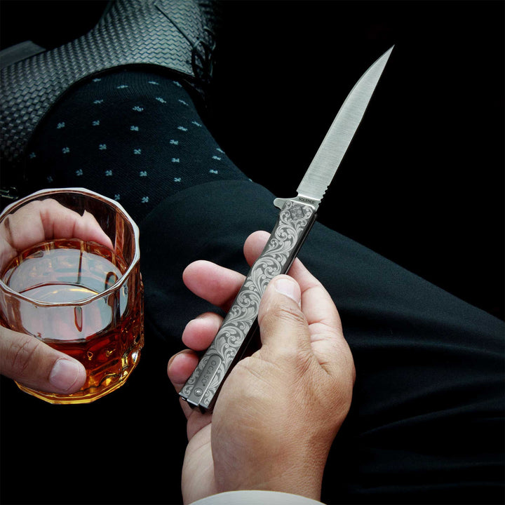 Engraved Titanium Gentleman's Knife