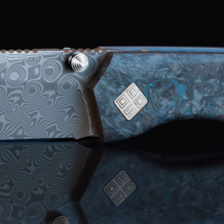 Delos Damascus knives Dark Matter Blue