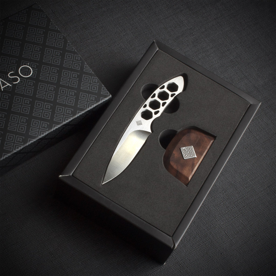 Desk knife with stand in packaging