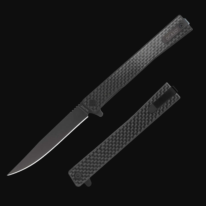 Solstice carbon fiber gentleman knife black finish blade