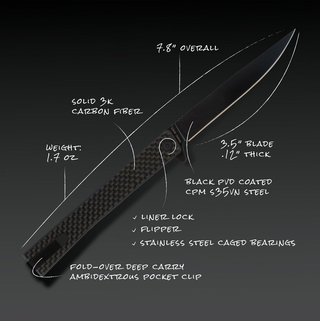 Carbon Fiber Solstice gentleman's knife black blade