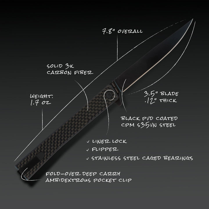 Carbon Fiber Solstice gentleman's knife black blade