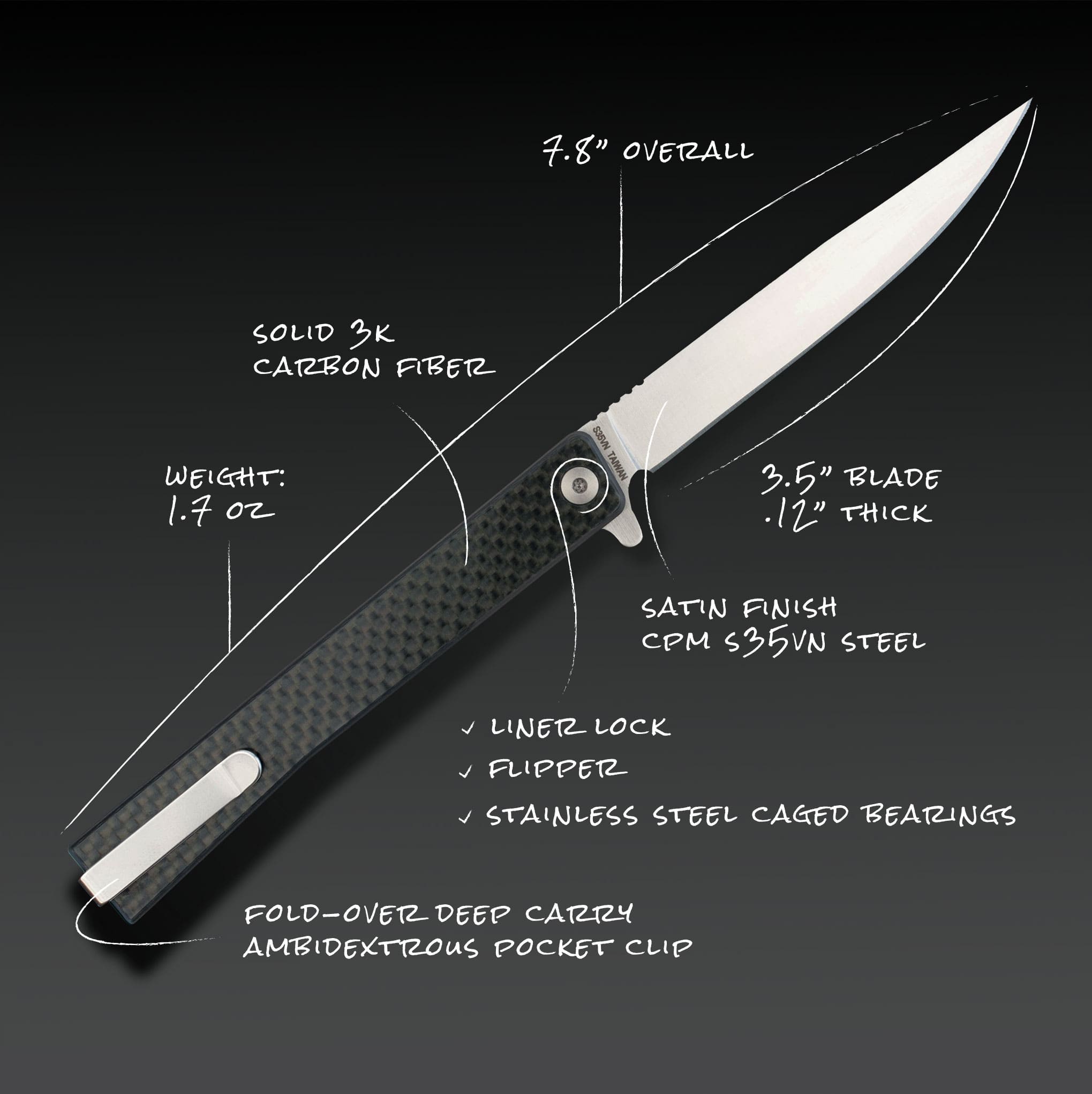 Carbon Fiber Solstice – CPM S35VN Gentleman's Knife designed by