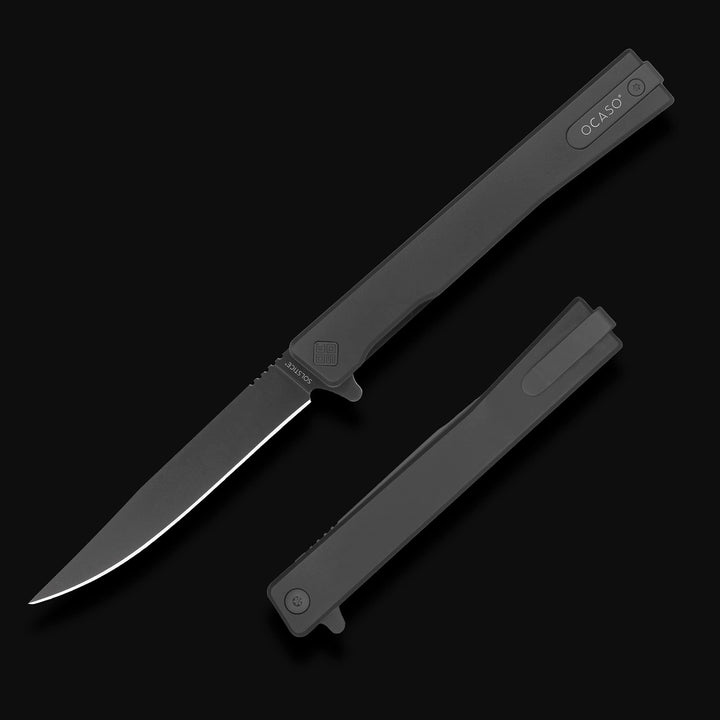 Solstice black titanium gentleman knife open and closed