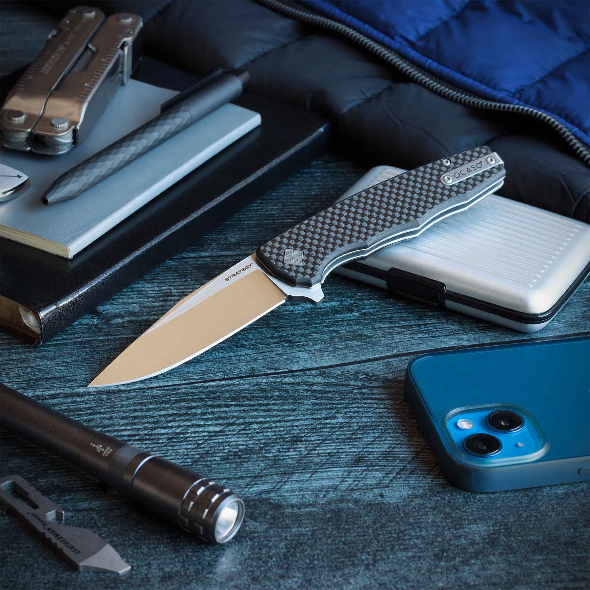 Knife on desk with accessories