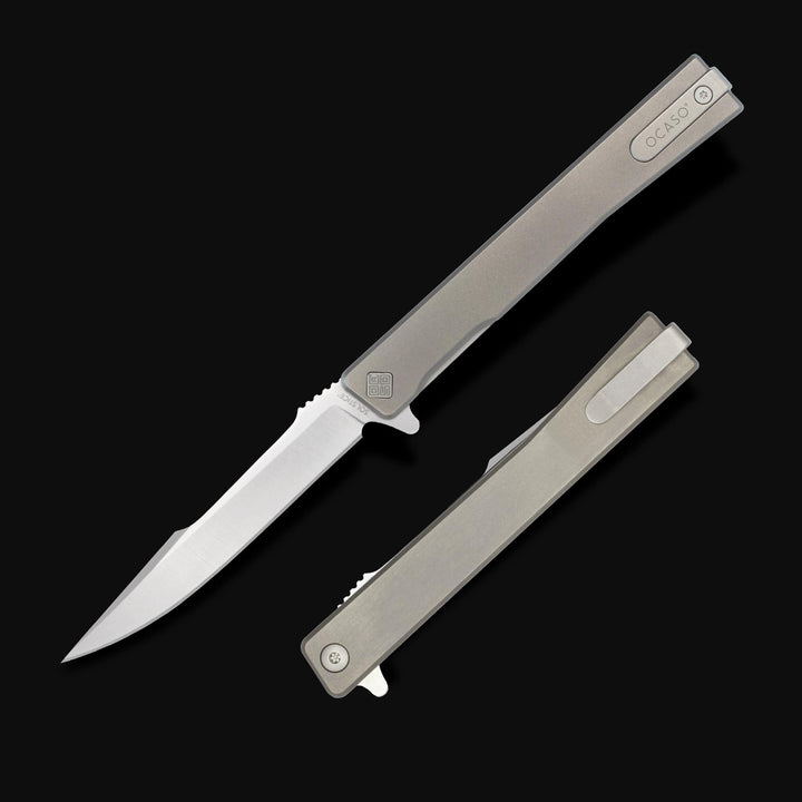 Solstice Harpoon titanium knife open and closed