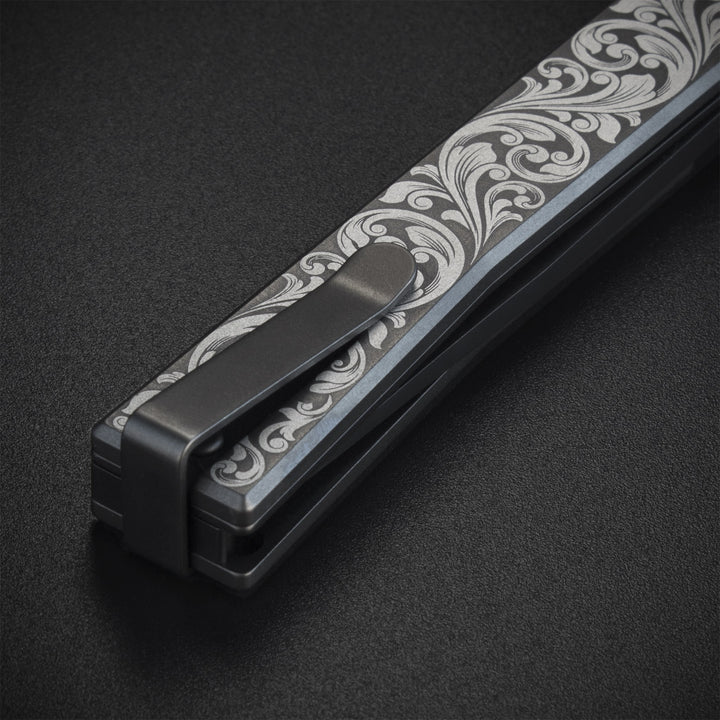 Engraved Titanium Solstice - Scroll + Black Blade