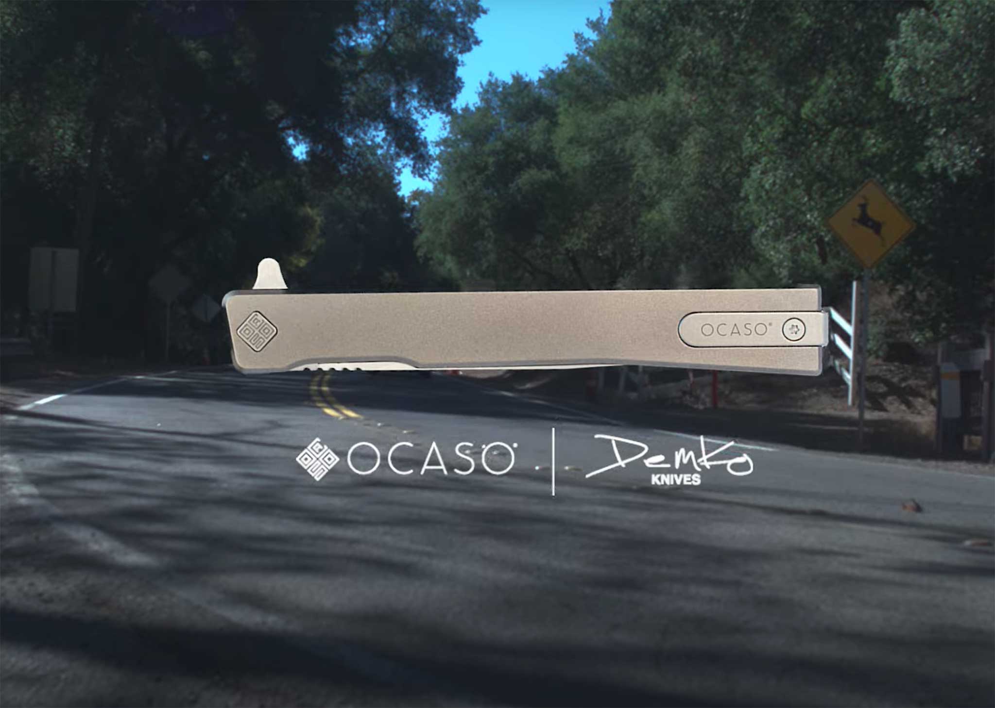 Image of knife overlay on road with logos