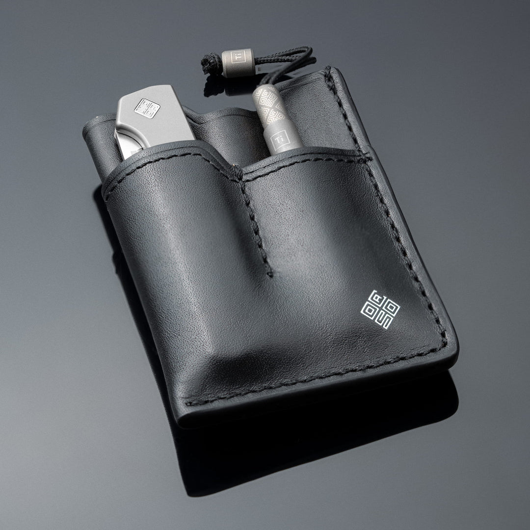 EDC knife wallet leather holds knife and pen