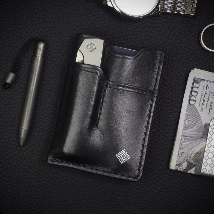leather edc wallet with knife